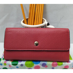 Lodis Red Leather Credit Card ID Window Trifold Long Wallet